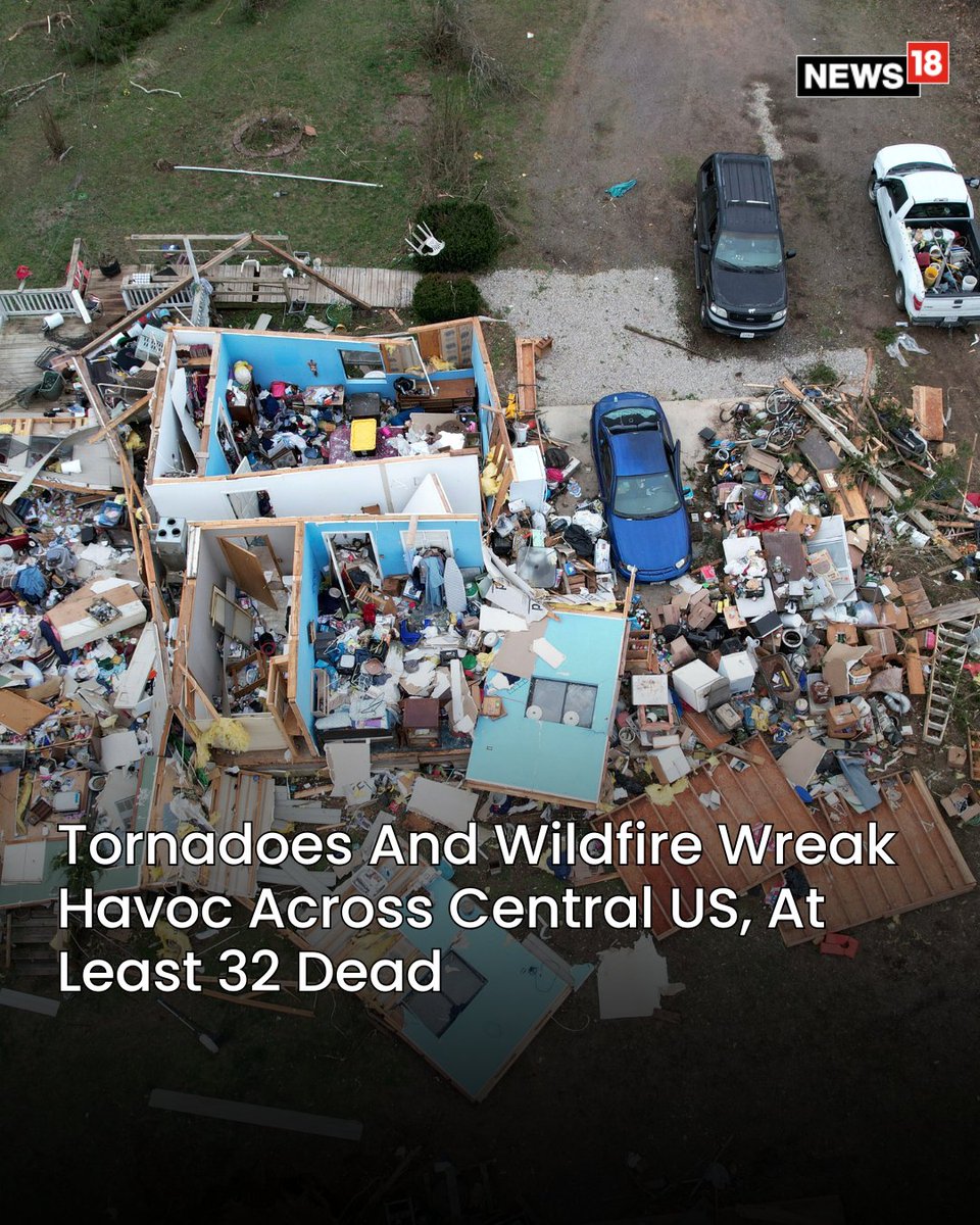 CNNnews18's tweet photo. Local news footage revealed widespread destruction, with roofs ripped from homes and heavy trucks flipped over, as weather forecasters cautioned that additional tornadoes are expected to hit the region over the weekend.
#Tornado #Wildfire #ExtensiveDamage #USA
https://t.co/4VgLGwzX6a