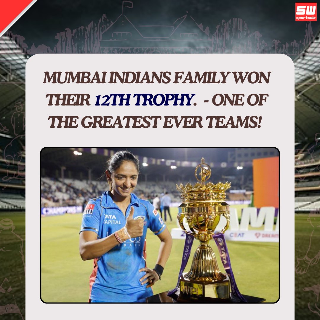 mysportswiz's tweet photo. MUMBAI INDIANS FAMILY WON THEIR 12TH TROPHY! 🤯🏆
One of the greatest teams to ever grace the field! 🫡💙
The legacy continues!
https://t.co/pHmnsb7OTj
#MumbaiIndians #12thTrophy #Champions #MIFamily #CricketLegacy #WPL #Pakistancricket #Jordanpoole #Lap1 #Safetycar #NZvsPAK #Carlossainz