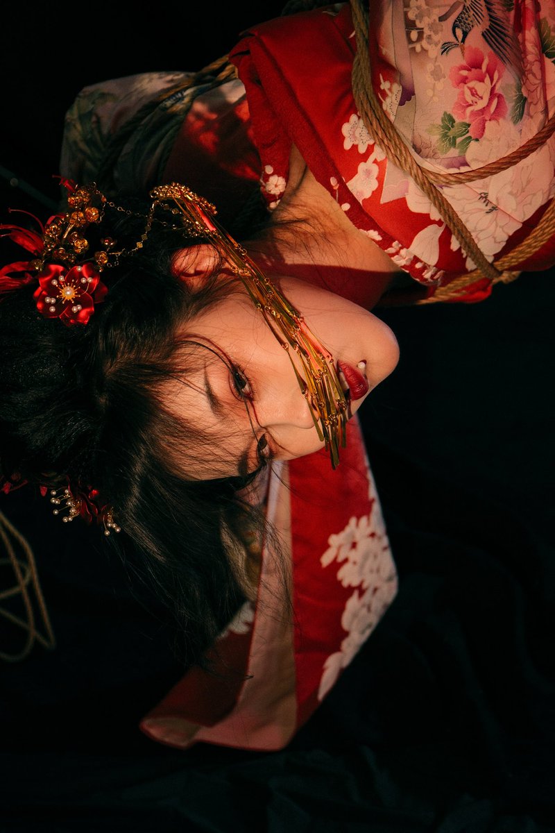 ALLIGATOR_XZ's tweet photo. 此世，如如行在地狱之上凝视繁花。

世の中は地獄の上の花見哉

🪢：@DongQing__ 
📷：@Siamesejingzhe 

#kimono #shibari #绳缚 #日式美学 #吊缚 #PhotographyIsArt https://t.co/SwJ2PLMxp7