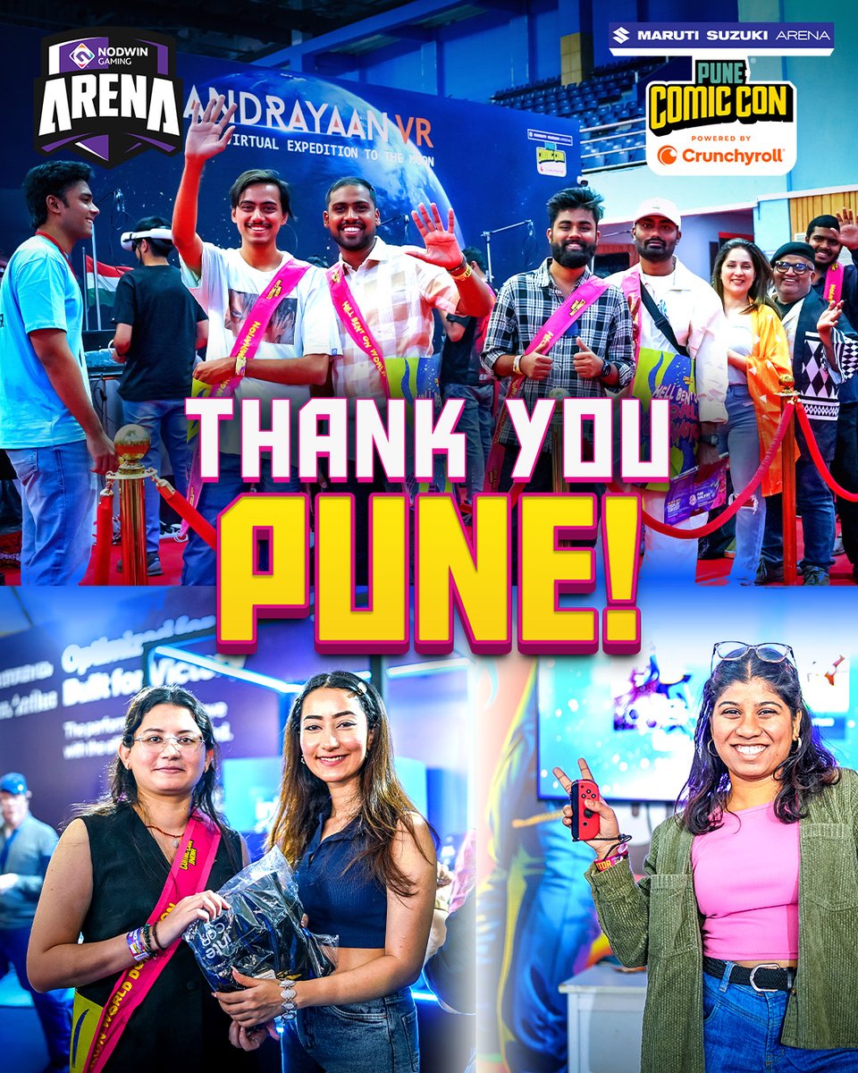 NodwinGaming's tweet photo. From intense battles to epic VR experiences, Nodwin Gaming Arena at Pune Comic Con was next-level fun! Until next time! 🎮💥
#ComicConIndia #PuneComicCon #NodwinGamingArena #ParticipateandWin #NODWINgaming #GamingCommunity #Expobooth #Fun #Tech #Gaming #GameWithIntel #MadeToGame https://t.co/SfJn16Mlqe