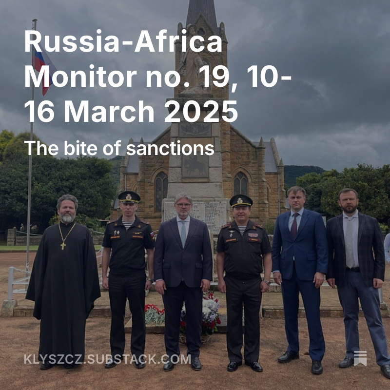 Russia-Africa Monitor no. 19: The Bite of Sanctions

A change of pace this week, with a less frenetic diplomatic and military agenda. Still, much to bring up this week: 

🌽Russian agriculture decline
🤐Quiet on the northeast African front?
🇬🇧RU obsessed with the UK

Link below!