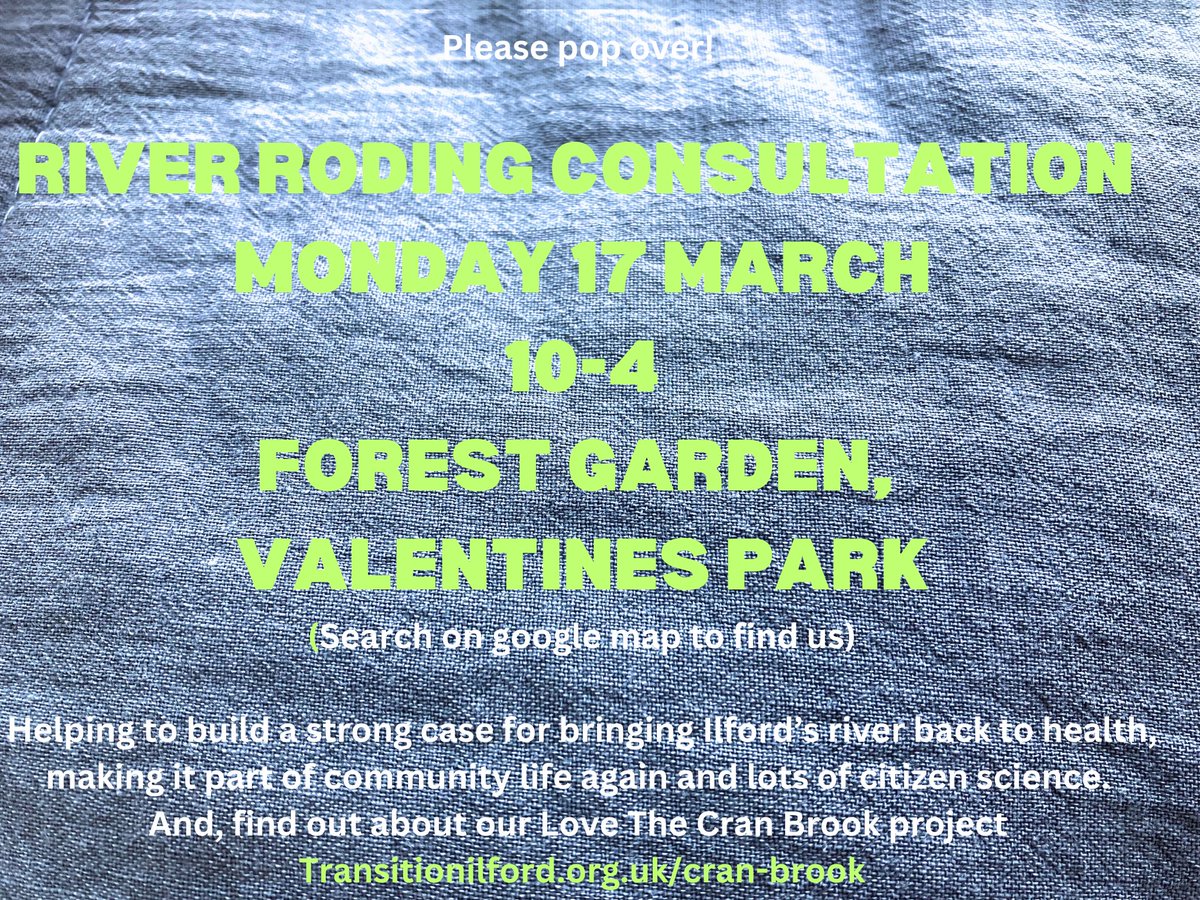 Transition Town Ilford (@ttownilford) on Twitter photo There’s an exciting project building for our River Roding. Need lots of locals to contribute. Please pop over tomorrow, Monday 17 March 10-4. <a href="/Thames21/">Thames21</a> <a href="/riverroding/">River Roding Trust</a> <a href="/barkingriver/">Barking Riverside London</a> <a href="/IlfordBID/">Ilford BID</a> There’s an exciting project building for our River Roding. Need lots of locals to contribute. Please pop over tomorrow, Monday 17 March 10-4. <a href="/Thames21/">Thames21</a> <a href="/riverroding/">River Roding Trust</a> <a href="/barkingriver/">Barking Riverside London</a> <a href="/IlfordBID/">Ilford BID</a>