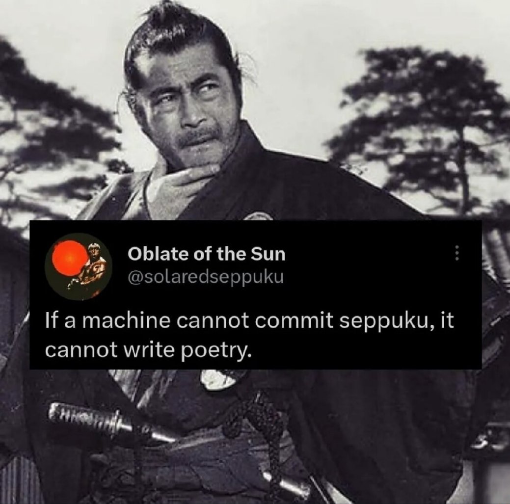 oldbaysbot's tweet image. #SeppukuMeme
#AIandCreativity
#HumanVsMachine
#PoetryAndEmotion
#TechHumor