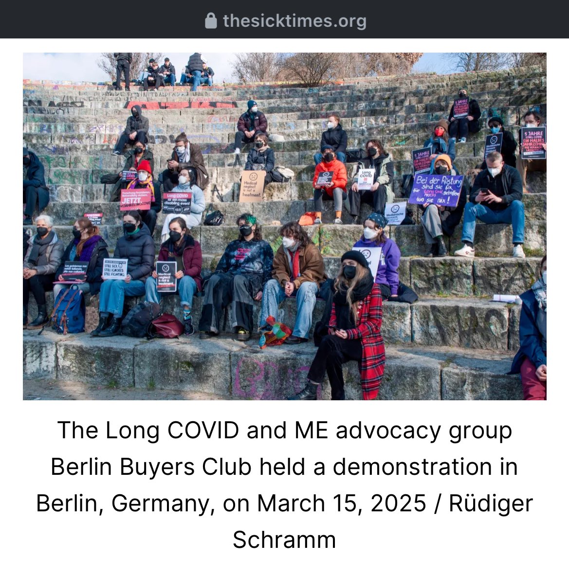 PostX #UniteToFight2024 (@teampostx) on Twitter photo Live blog: International demonstrations ignite for Long COVID Awareness Day
<a href="/BerlinBuyers/">+ BERLIN BUYERS CLUB +</a> <a href="/thesicktimes/">The Sick Times</a> <a href="/BuechnerRonja/">Ronja Büchner</a> <a href="/Molbaas/">Tom Molmans, MD</a>
#5YearsLongCovid #HalfADecadeOfNeglect
#LongCovidAwarenessDay2025
#SaltingtheVibes
thesicktimes.org/2025/03/15/int… Live blog: International demonstrations ignite for Long COVID Awareness Day
<a href="/BerlinBuyers/">+ BERLIN BUYERS CLUB +</a> <a href="/thesicktimes/">The Sick Times</a> <a href="/BuechnerRonja/">Ronja Büchner</a> <a href="/Molbaas/">Tom Molmans, MD</a>
#5YearsLongCovid #HalfADecadeOfNeglect
#LongCovidAwarenessDay2025
#SaltingtheVibes
thesicktimes.org/2025/03/15/int…