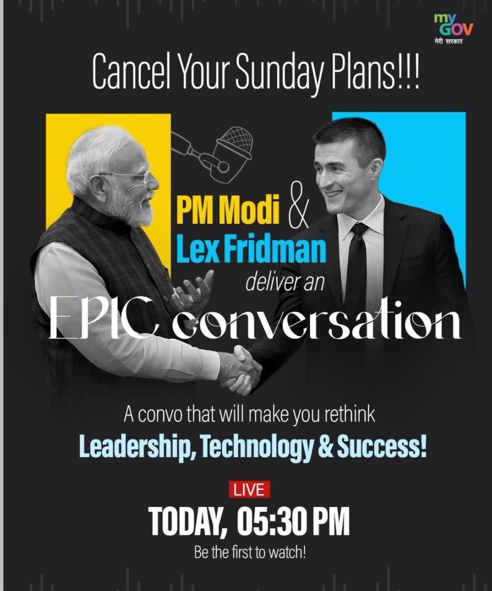 deepnsharma03's tweet image. IT&apos;S FINALLY HERE! PM @narendramodi&apos;s highly-anticipated conversation with @lexfridman drops TODAY! Don&apos;t miss this insightful discussion! 
#PMModiOnLexFridman