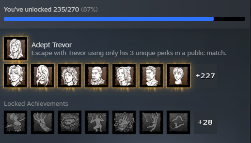 SlapMaster96's tweet photo. Finely did every Adept in DBD, only took 6 month's.
Next is finishing every achievement in dead by daylight,
Despite only being 28 I have a feeling this will take longer. https://t.co/ISEV3k87bL