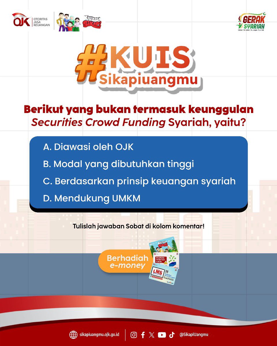 Hai, Sobat! Lagi pada ngabuburit ya?~ Sambil menunggu waktu buka puasa, yuk ikutan #KuisSikapiUangmu buat menangin hadiah kartu e-money senilai Rp100.000.

(1/2)