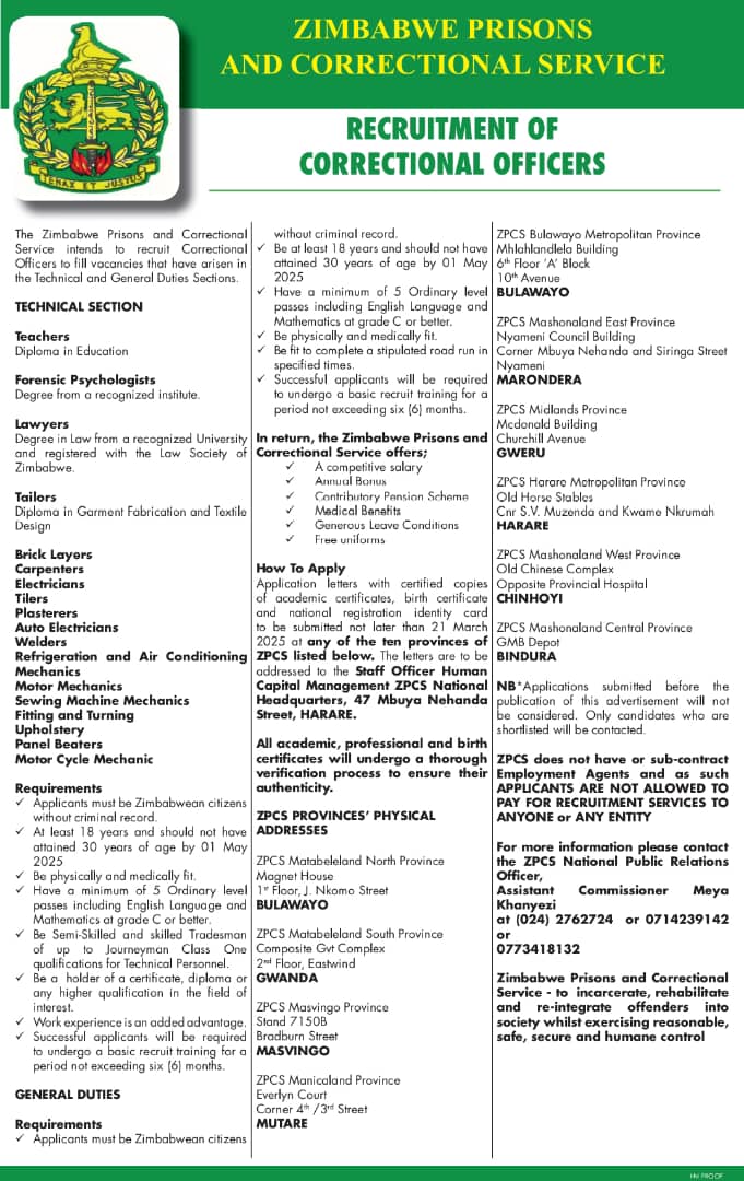 Zimbabwe Prisons and Correctional Service tweet media