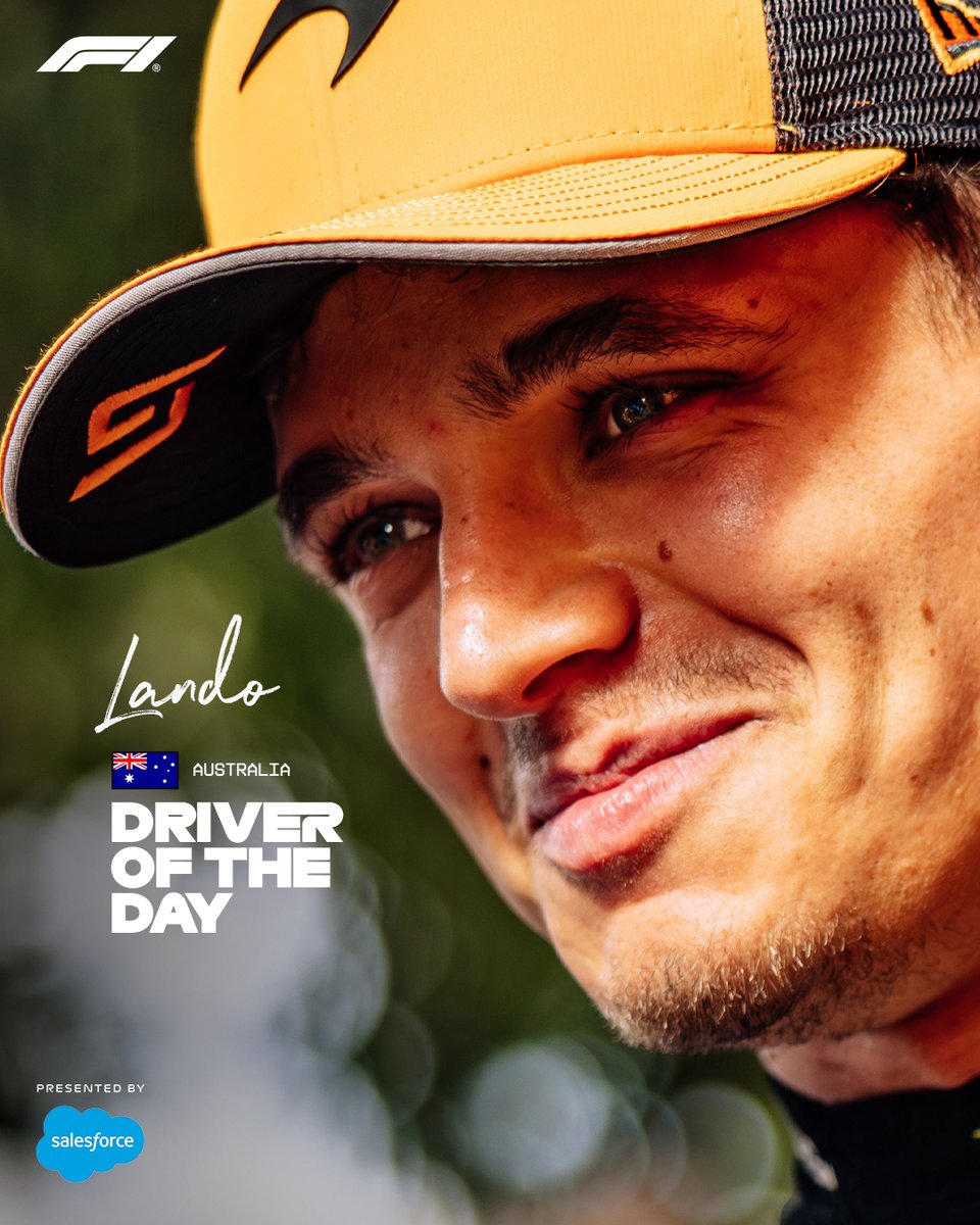 F1's tweet photo. A mega drive from Lando Norris to take victory in Melbourne 🏆

Norris is the @salesforce Driver of the Day 👏

#F1 #AusGP https://t.co/uuRdTUO8oz