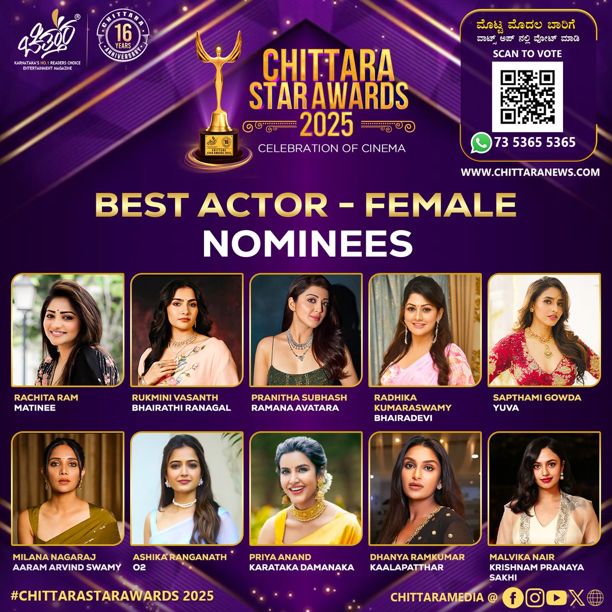 🌟 These incredible women ruled the screen with their performances! Here are the Best Actor In A Leading Role -Female nominees! 🎭🔥 

#ChittaraStarAwards2025 #BestActorInALeadingRoleFemale #CSA2025 #ChittaraStarAwards