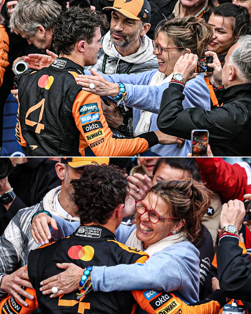 Lando Norris celebrating his first race win of the season with his mum 🥹🧡