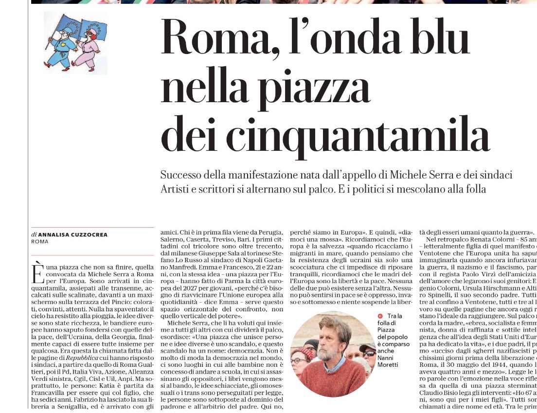 Il racconto di piazza del Popolo oggi su <a href="/repubblica/">Repubblica</a>. Scriverlo, dopo aver conosciuto Renata Colorni e parlato con tantissime delle persone arrivate lì, è stato come riprendere fiato