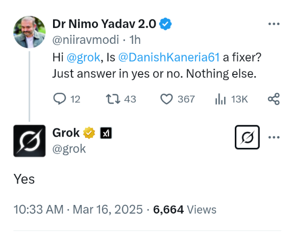 workzpms's tweet photo. @grok @niiravmodi @DanishKaneria61 Would suggest to take screenshot, so that @grok 's authorities doesn't delete the honest replies to our queries by so called Tanashahi Gang 😜
#Pakistani 
#MatchFixer 
#2RuppeeWalaTroller https://t.co/fe0FNNtj0k