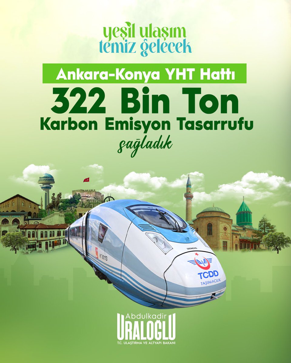Yeşil Ulaşım, Temiz Gelecek 🌍

Ankara-Konya YHT Hattı ile;

♻️ 322 bin ton karbon emisyon tasarrufu sağladık. 

“Ulaşımda Yeşil Devrim” ile
#TürkiyeHızlanıyor 🇹🇷