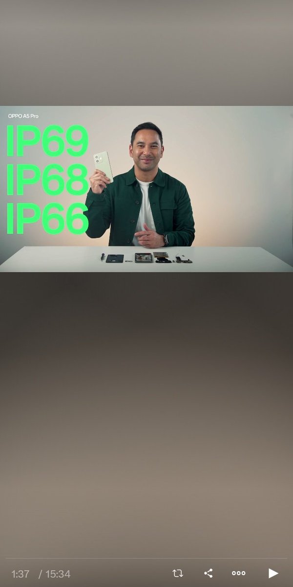 AdhitiyaR90844's tweet photo. @OPPOIndonesia Spesifikasi hp OPPO A5 Pro

IP 66 :Tahan air bertekanan tinggi
IP 68 :Tahan air dan dapat direndam hingga kedalaman air 1 meter
IP 69 :Tahan air bersuhu tinggi hingga 80°C
Sukses terus @OPPOIndonesia
#OppoA5Pro 
#PartnerAndalan https://t.co/M56BIZhDmE