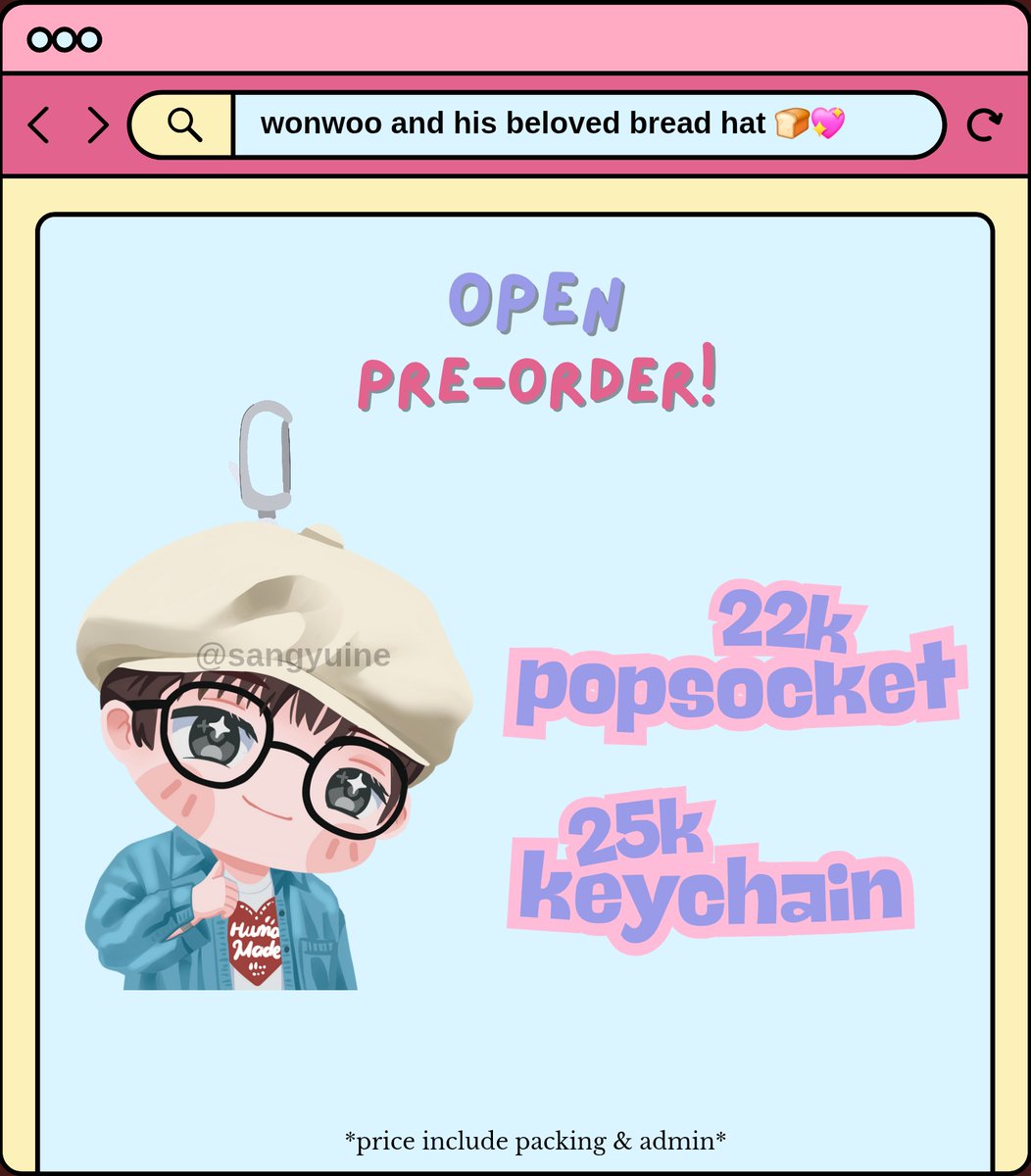🩷 rt &amp; like are appreciated 🩵

🍞 open pre-order “wonwoo and his beloved bread hat” series 🍞

🥨 periode: 16 - 30 March 2025
🥐 details &amp; order: docs.google.com/forms/d/e/1FAI…

(open the thread to see the reference)

thank u! can't wait to deliver this lovely bread to your house 💖