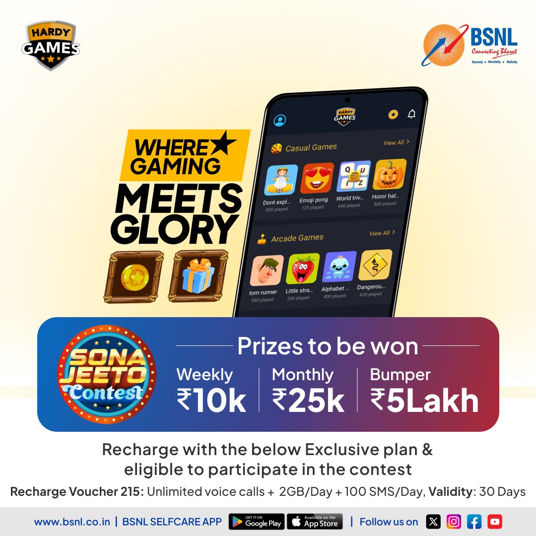 hardygames_'s tweet photo. Are you ready to be a champion? Join Sona Jeeto and turn your gaming passion into epic rewards. 🔥🏆🎮

Join now: https://t.co/qrX5T6jGFh

#sonajeeto #contest #gameon #winbig #sonajeetocontest #Bsnlco https://t.co/yNj4CejN6O