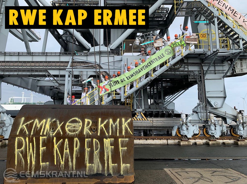 De afgelopen dagen zijn 12 grote vervuilende bedrijven bezet door <a href="/NLRebellion/">Extinction Rebellion Nederland</a> &amp; <a href="/Kappenmetkolen/">Kappen met Kolen</a> waaronder de RWE-centrale. De wereld staat in brand of onder water, maar #RWE blijft steenkool, gas en #biomassa verstoken alsof er niets aan de hand is.

#RWEKapErmee
#OperatieStorm