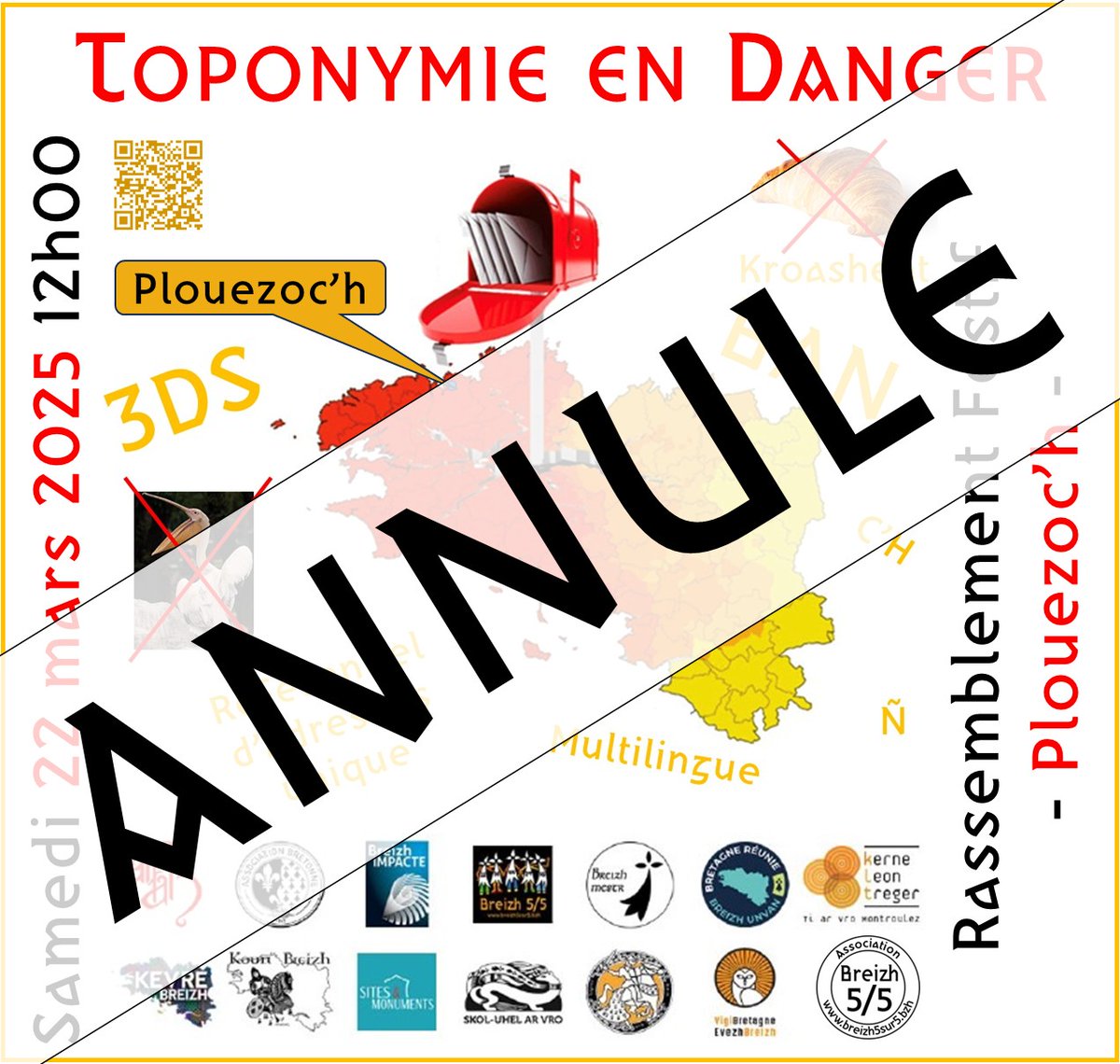 Dernière Minute : Le rassemblement du 22 mars 2025 à Plouezoc’h est annulé !
Vous  trouverez la lettre adressée par KLT* à la Maire de Plouezoc’h  expliquant cette annulation sur breizh5sur5.bzh Actu du 10 mars ou  en flashant le QRcode ou 
breizh5sur5.tumblr.com/post/777611637…