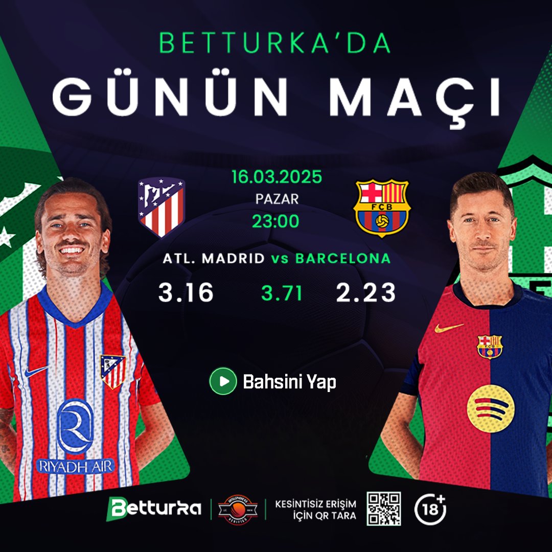 BetTurkaGuncel's tweet photo. ⚽️ GÜNÜN MAÇI!

https://t.co/sTVSk84o7g  &amp;  #Barcelona  karşı karşıya geliyor!

🗓 16 Mart 2025 - Pazar
⏰ 23:00

El Clasico Heyecanını BetTurka'da Yaşa❕

🔹 BetTurka Giriş (https://t.co/fq8GXCj6Me) https://t.co/IGhEzqzaRu