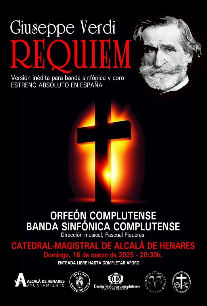 El domingo 16 por la tarde, entrada gratuita al Concierto conjunto entre la Banda Sinfónica Complutense y el Orfeón Complutense para escuchar ‘Réquiem’ de Giuseppe Verdi (parcial). alcalaylosniños.es/calendario/eve…