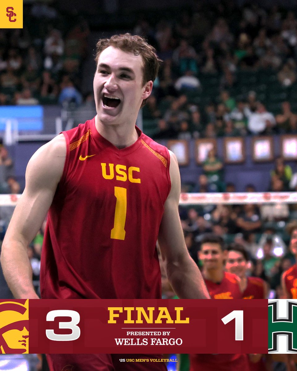 📊 FINAL: No. 5 USC def. No. 3 Hawai'i, 3-1 (25-21, 25-20, 26-28, 25-21), to win the Outrigger Invitational at SimpliFi Arena at Stan Sheriff Center in Honolulu, Hawai'i 

#FightOn ✌️🏐 #NCAAMVB 
  𝗧𝗛𝗘 𝗣𝙇𝘼𝗖𝗘 𝗧𝗢 𝗕𝗘.