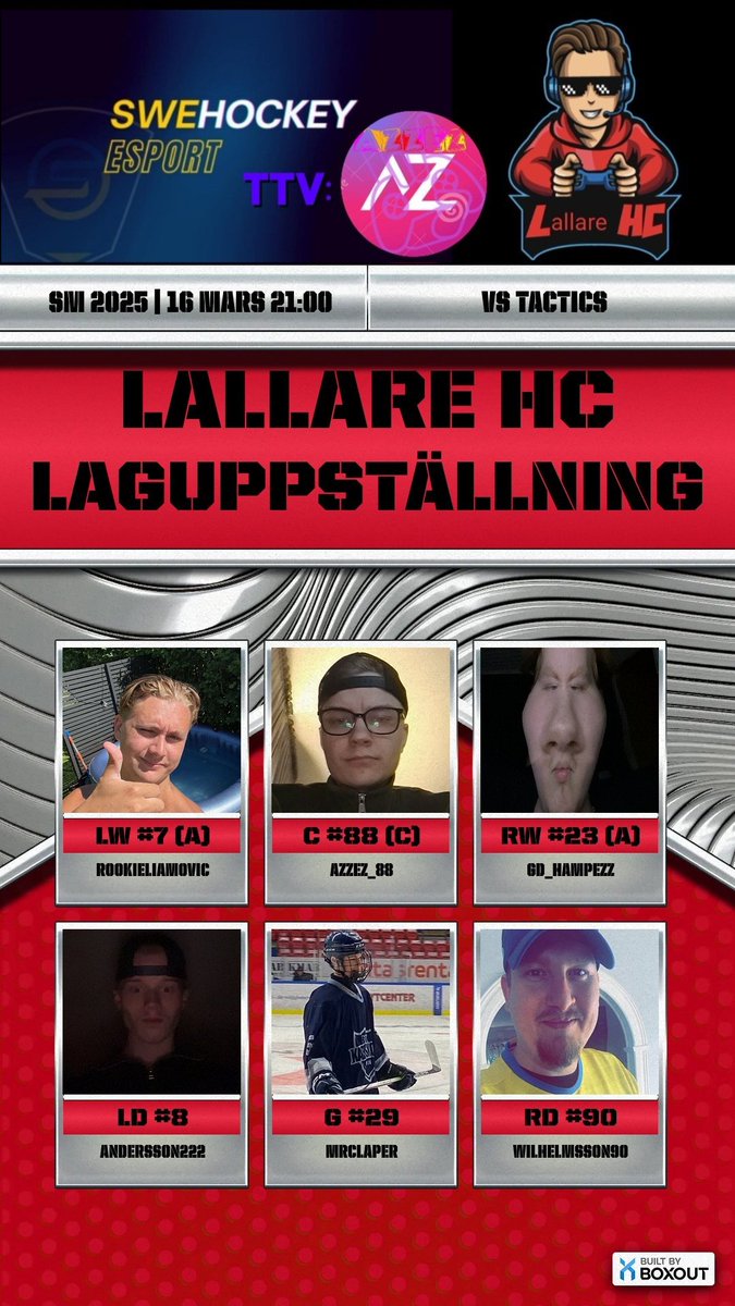 Dags för Lallare HC att åka ut på isen &amp; visa vart skåpet ska stå inför mardrömsveckan här näst!💪 

Ett mer skratt/glädjespridande backpar kan man fan inte få tag på!😂❤️

⏰️: 21:00 CET
🍿: Twitch.tv/Azzez_88
🏒: Svenska Mästerskapet 2025🇸🇪
#SmeHockey #WorldOfChel #NHL25