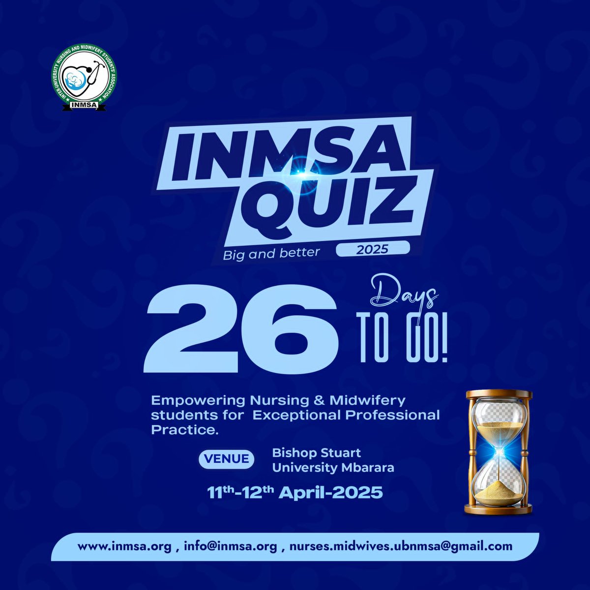 Inter-university Nursing & Midwifery Students Asso (@inmsastudents) on Twitter photo Greetings Our Partners and Sponsors
We are left with only and only 26 Days to the Main Event, We Count, We Draw Nearer and We, Shall Experience the Big and Better INMSA QUIZ
<a href="/bsunmsa/">BSU Nursing & Midwifery Students Association</a> <a href="/MUNMSA/">MSA_MUN</a> <a href="/IUIU/">ti</a> <a href="/LIRA_UNIVERSITY/">liraUniversity</a> <a href="/AKUGlobal/">Aga Khan University</a> <a href="/SeedGlobal/">Seed Global</a> Greetings Our Partners and Sponsors
We are left with only and only 26 Days to the Main Event, We Count, We Draw Nearer and We, Shall Experience the Big and Better INMSA QUIZ
<a href="/bsunmsa/">BSU Nursing & Midwifery Students Association</a> <a href="/MUNMSA/">MSA_MUN</a> <a href="/IUIU/">ti</a> <a href="/LIRA_UNIVERSITY/">liraUniversity</a> <a href="/AKUGlobal/">Aga Khan University</a> <a href="/SeedGlobal/">Seed Global</a>