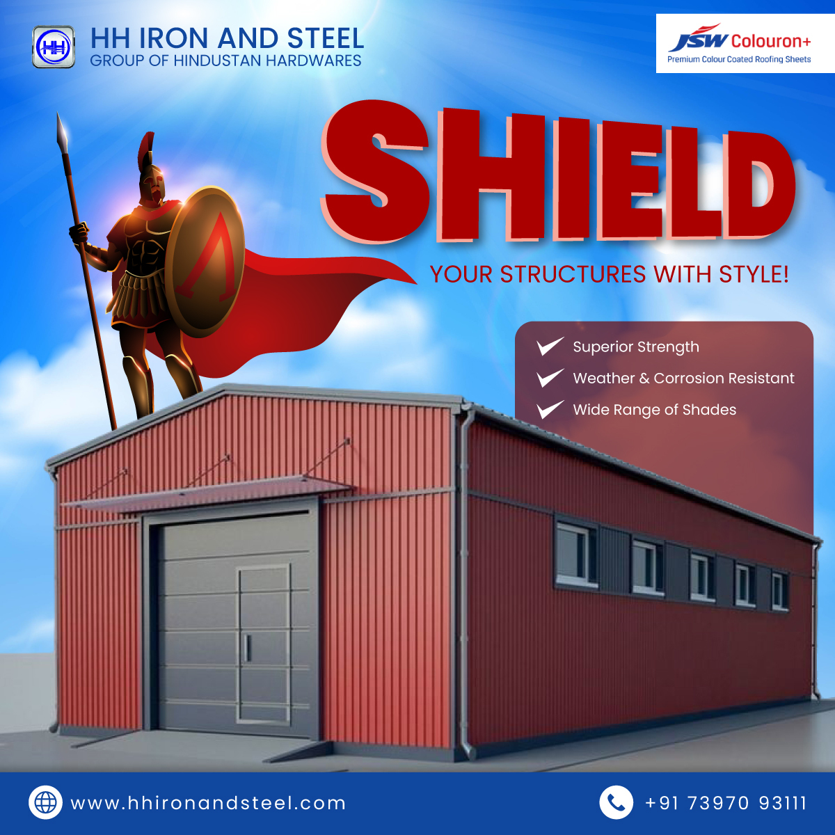 HH_Iron_Steel's tweet image. 🛡️ Shield Your Structures with Strength! 🏗️
Get JSW Colouron+ Roofing Sheets for durability &amp;amp; style!
📞 +91 73970 93111 | 🌐 hhironandsteel.com

#JSW #JSWColouron #HHIS #SteelRoofing #BuiltToLast
