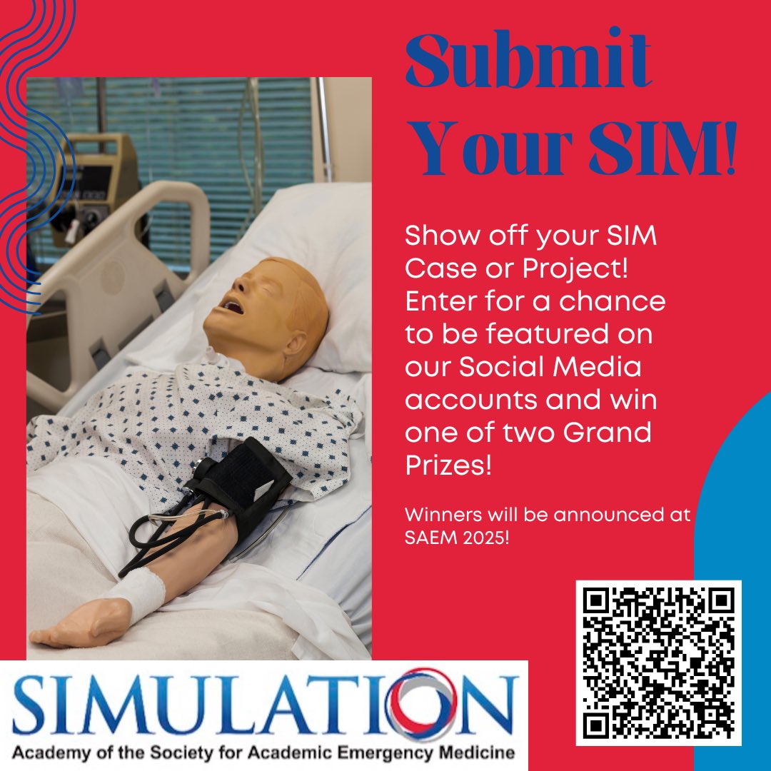 SAEMSimAcademy's tweet image. Get your SIM Case or Project highlighted by the SIM Academy! Submit your entries to win! Scan the QR Code for details. Winners will be announced at the upcoming SAEM 2025! Make sure to submit your entry by April 1st! #simacademy #saem25