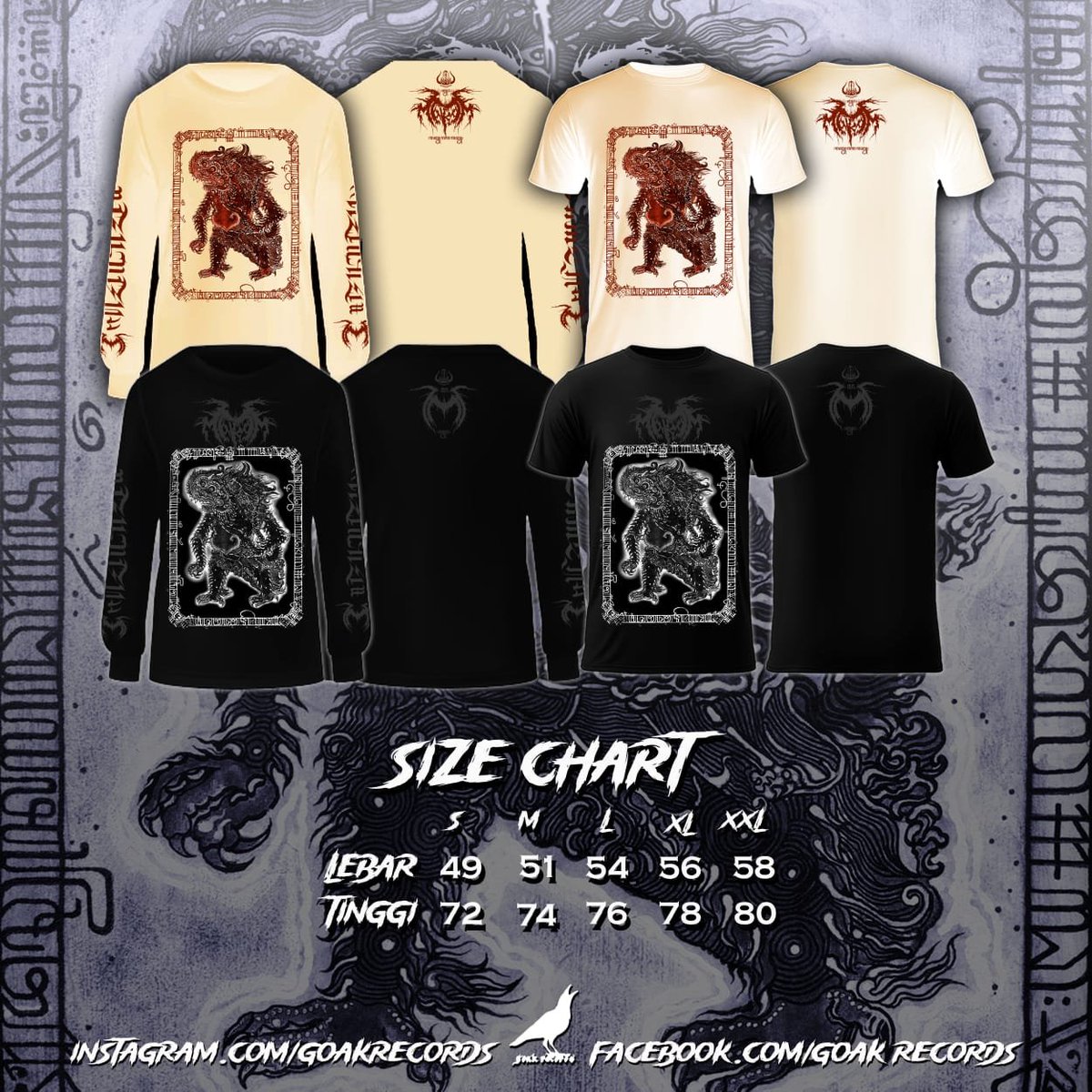 Open Pre-Order!!!
"Wandagni Dirada Meta"

√ Code 01 Tshirt Black on Blackened Logo
√ Code 02 Tshirt Beige on Parched Bloody Red 
Pre Order :
√ T-Shirt : 170rb/ 20$
√ LS:  190rb / 22$
• Size : S, M, L, XL
• Size Up XXL+5K ,XXXL+10K
( Cotton Combet 24s / Plastisol Ink )