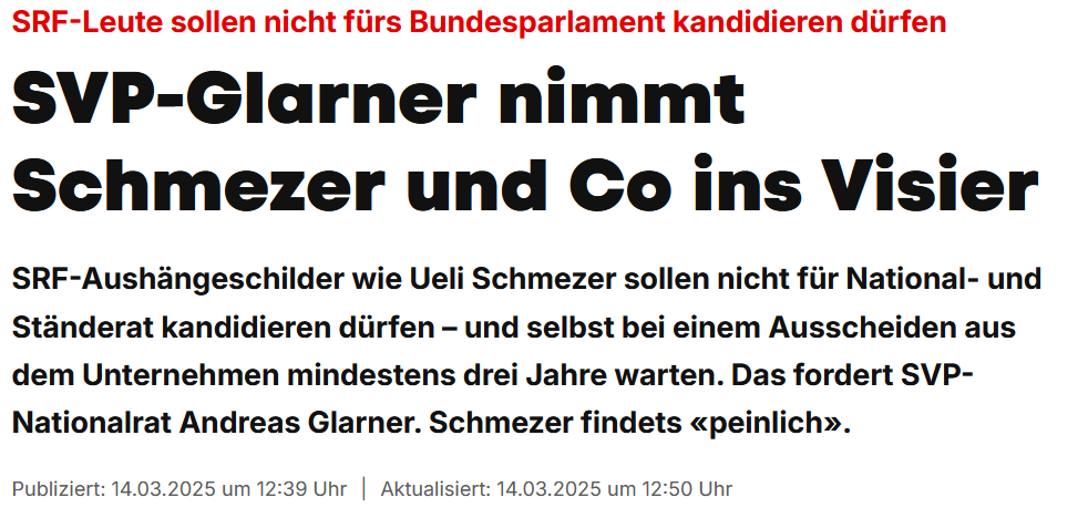Mein Kommentar: Ich nehme das locker. Aber peinlich  ist es schon. Herr Glarner missachtet die Bundesverfassung. Und er produziert Leerlauf auf Kosten der  Steuerzahler. Erst vor ein paar Monaten hat der Nationalrat die gleiche Idee eines SVPlers als verfassungswidrig abgelehnt.