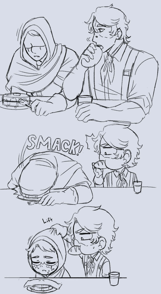 Cloudiecake's tweet photo. Silly doodle I wanted to get out of my system. Eli barely gets sleep and faints anywhere as a result, I think it's funny he passes out on his food sometimes. https://t.co/ciIt9KTPIr