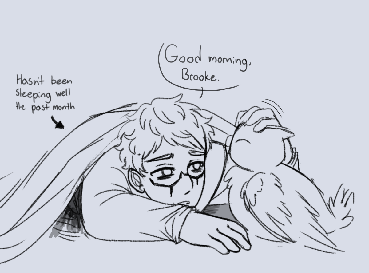 Cloudiecake's tweet photo. Silly doodle I wanted to get out of my system. Eli barely gets sleep and faints anywhere as a result, I think it's funny he passes out on his food sometimes. https://t.co/ciIt9KTPIr