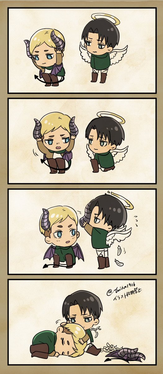 hina1916's tweet photo. エルリ　天使と悪魔可愛かったから…
エルビンって別に悪魔になりたかったわけじゃないし、エルゲルヒェンはそれを解放するためにきた天使…それが終われば役割を終えるってのがエモい… https://t.co/Z9MsSvLbuv