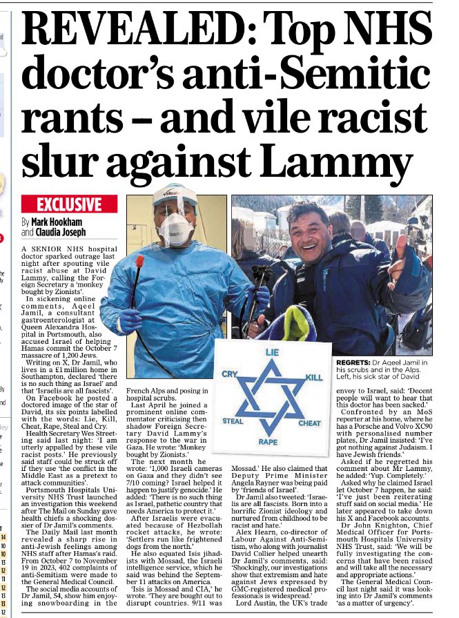 Revealed: Top NHS doctor’s anti-Semitic rants - and vile racist slur against David Lammy