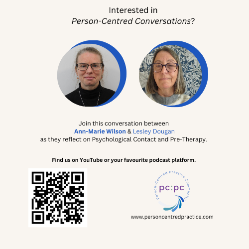 We have a new episode released today!

In this conversation, Ann-Marie Wilson &amp; Lesley Dougan discuss the first condition, psychological contact, and how this impacts our understanding of pre-therapy.

YouTube: youtu.be/QosjMLPUzVM

Podcast: buzzsprout.com/2119648/episod…