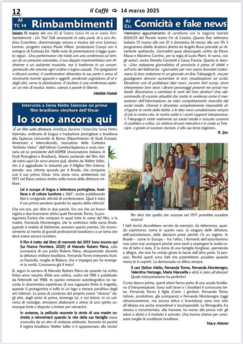 Intervista a Sonia Netto Salomao sul film "Io sono ancora qui" vincitore del Premio Oscar