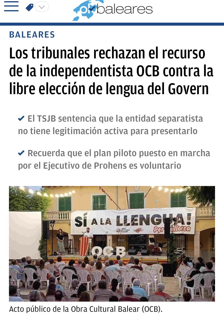 Los tribunales rechazan el recurso de la proseparatista #OCB contra la libre elección de lengua del PP y Vox

Els tribunals rebutgen es recurs de la proseparatista #OCB contra sa lliure elecció de llengo des PP i Vox

#SomBalears #SomosEspañoles🇪🇸
#ConvivenciaBalear

<a href="/ok_baleares/">OkBaleares</a>