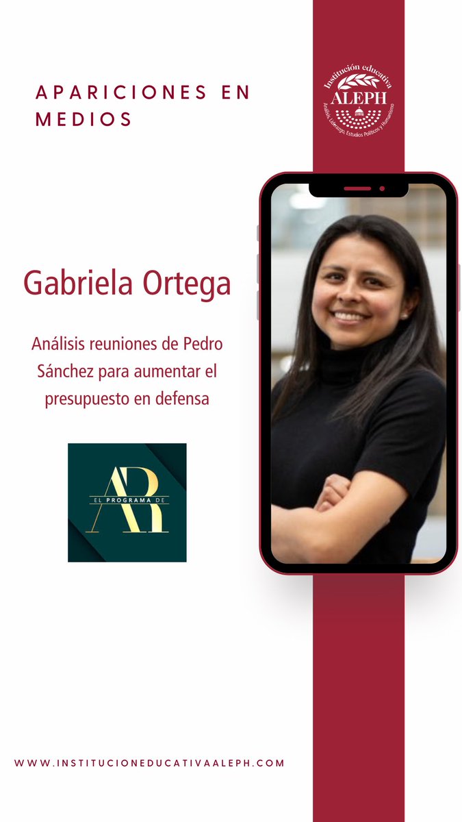 Institucion Educativa ALEPH (@aleph_instedu) on Twitter photo 🇪🇸💬 Gabriela Ortega en el programa de Ana Rosa
Nuestra directora de estrategia, <a href="/gabrielaortegaj/">Gabriela Ortega Jarrín</a>, ha analizado en el programa de <a href="/elprogramadear/">El Programa de Ana Rosa</a> las reuniones de Pedro Sánchez y el debate sobre el aumento del presupuesto en defensa. 🇪🇸💬 Gabriela Ortega en el programa de Ana Rosa
Nuestra directora de estrategia, <a href="/gabrielaortegaj/">Gabriela Ortega Jarrín</a>, ha analizado en el programa de <a href="/elprogramadear/">El Programa de Ana Rosa</a> las reuniones de Pedro Sánchez y el debate sobre el aumento del presupuesto en defensa.