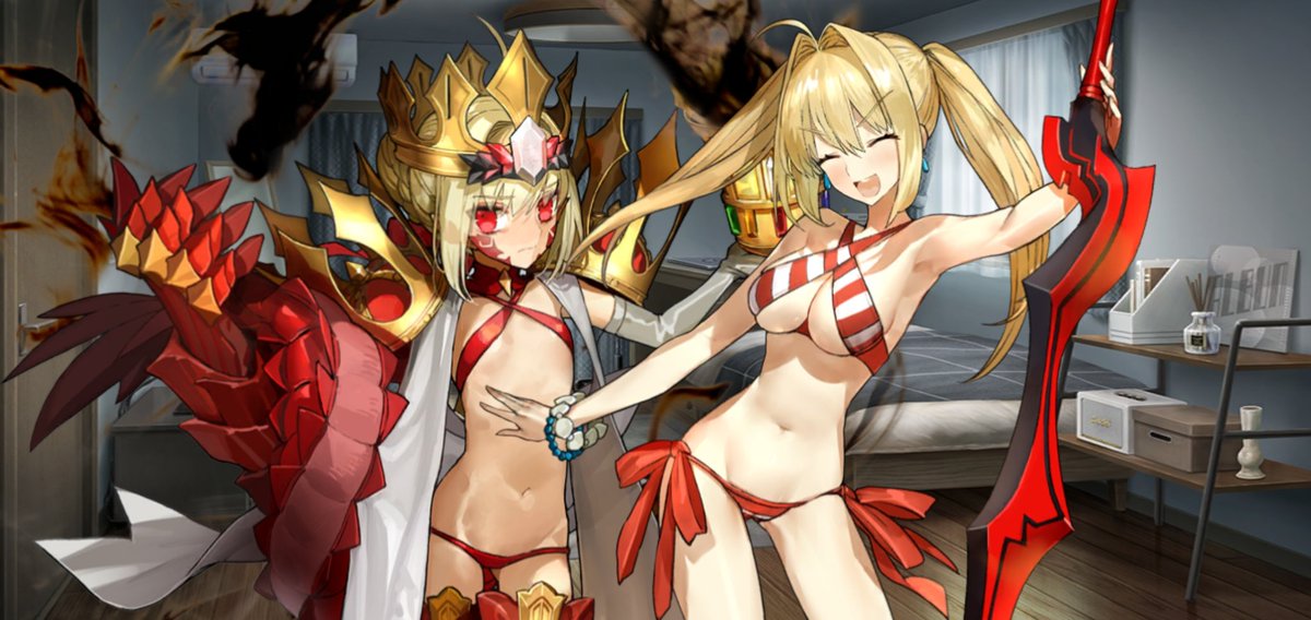ネロ・クラウディウス(Fate) ,ネロ・クラウディウス(水着) 「あかいいなづまの余が二人だ余 」|なおるなのイラスト