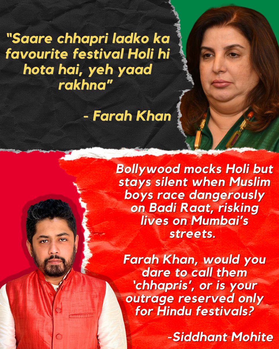 Siddhant Mohite (@siddhantmohite1) on Twitter photo Bollywood’s pattern is clear—mock Hindu festivals, but tiptoe around others. The Hinduphobia is out in the open! <a href="/TheFarahKhan/">TheFarahKhan</a> Bollywood’s pattern is clear—mock Hindu festivals, but tiptoe around others. The Hinduphobia is out in the open! <a href="/TheFarahKhan/">TheFarahKhan</a>