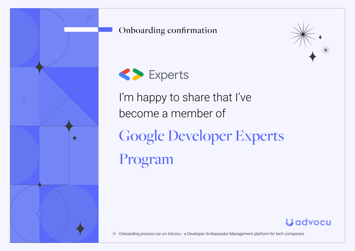 Excited to embark on my new journey as a member of Google Developer Experts! advocu.com/onboarding-rec… <a href="/GoogleDevExpert/">@GoogleDevExpert</a> <a href="/Advocu_com/">Advocu</a>