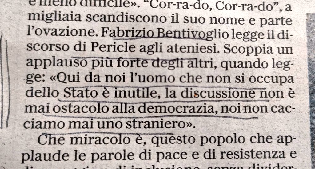 unoenessunoe's tweet photo. Il discorso di #Pericle citato ieri dall'attore #Bentivoglio sugli stranieri come si concilia con questa #Europa dei #cpr e dei lager per i #migranti? @repubblica https://t.co/VTwb1yyrVp
