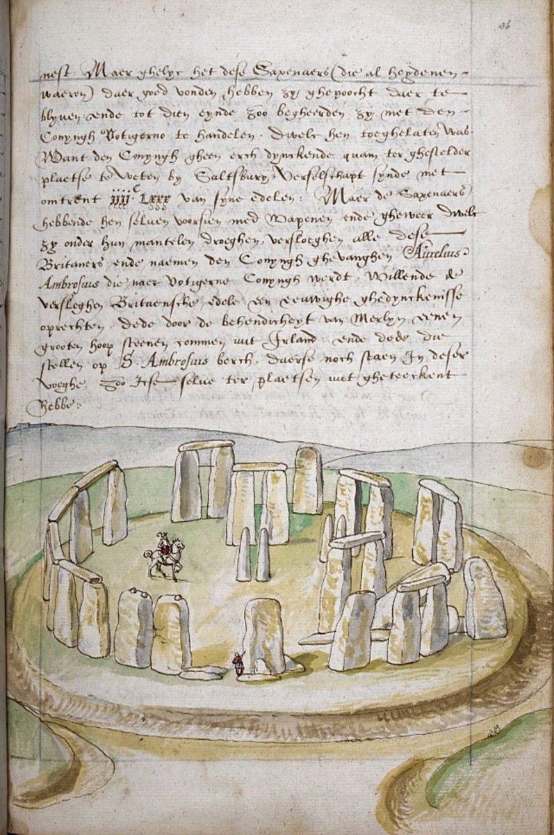 As we approach the Spring Equinox, here's what Stonehenge looked like in the 16th century.    

BL Add MS 28330; Lucas De Heere, Corte Beschryvinghe van Engheland, Schotland, ende Irland; 1573 CE-1575 CE; England (London); f.36r <a href="/BLMedieval/">Medieval Manuscripts</a>