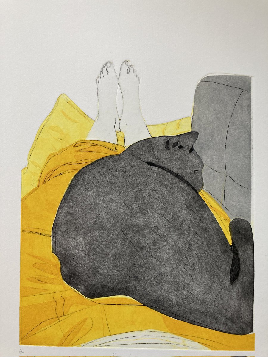 'Snuggles' by contemporary UK printmaker Sarah Morgan #WomensArt #Sunday