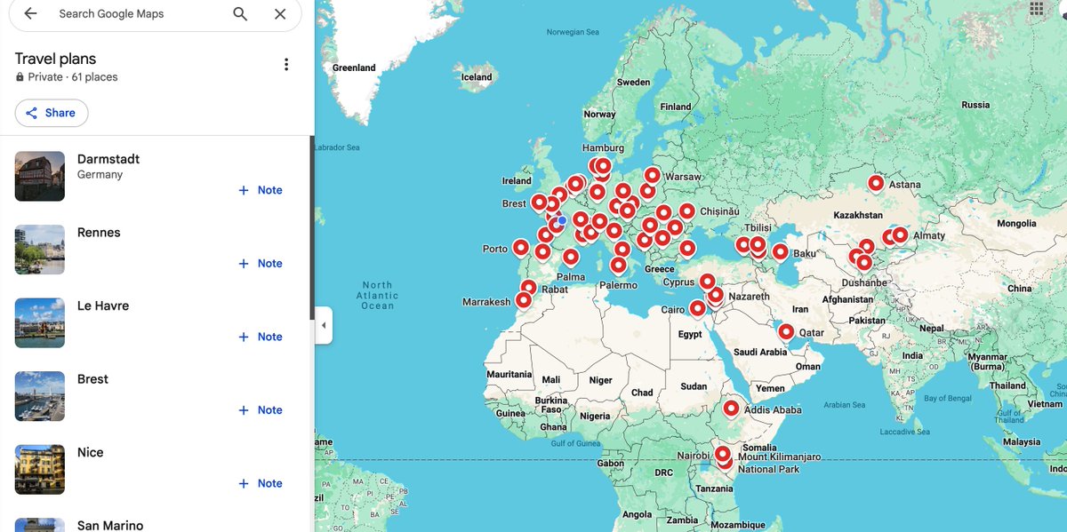 запрокрастинировал собрав на карту все места куда хочу сгонять в течении пары лет ближайших
