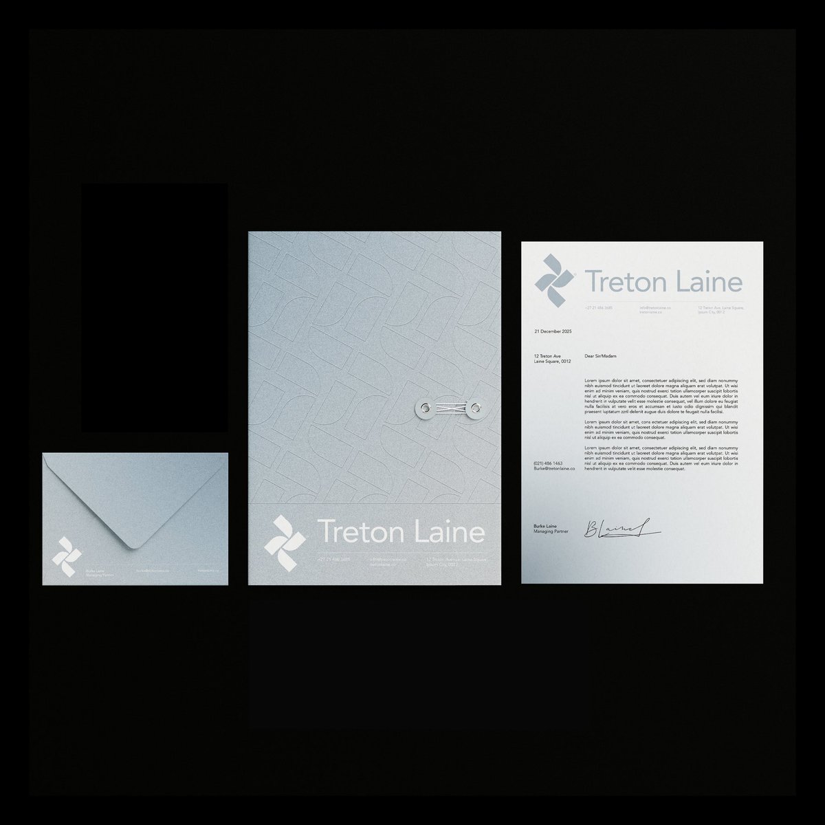 TK_PTYLTD's tweet photo. Visual Identity — Treton Laine, a fictional corporate law firm. 

©2025 https://t.co/BFWrnfCsSt