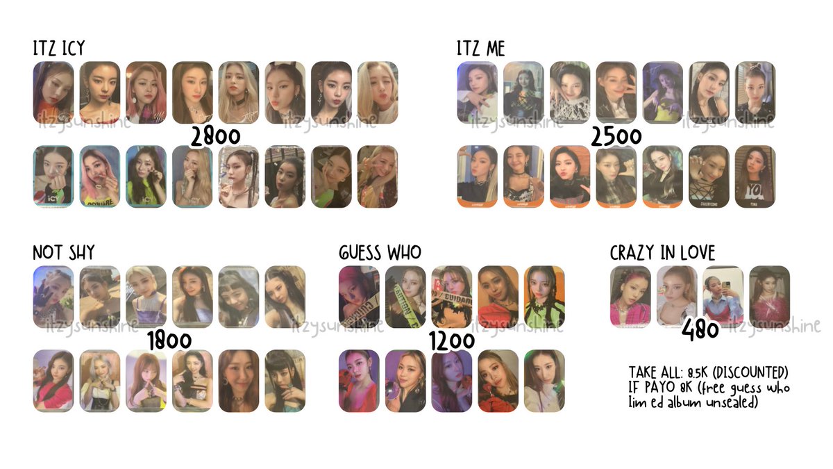 itzysunshine's tweet image. ☀️ wts itzy photocards lfb ph
per era set only 
prio taking all/ more set
dm or reply
📍laguna
🏷️ yeji lia ryujin chaeryeong yuna itz icy itz me wannabe not shy guess who crazy in love cil signed pout holo