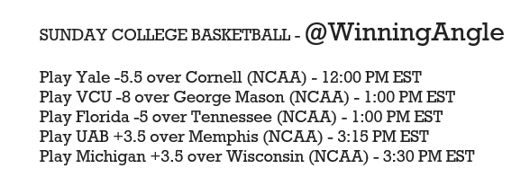 WinningAngle's tweet image. SUNDAY NCAA HOOPS 🏀- Let's have some fun, enjoy the games, and get these winners - The madness is upon us!! #NCAAB #ChampWeek #MarchMadness